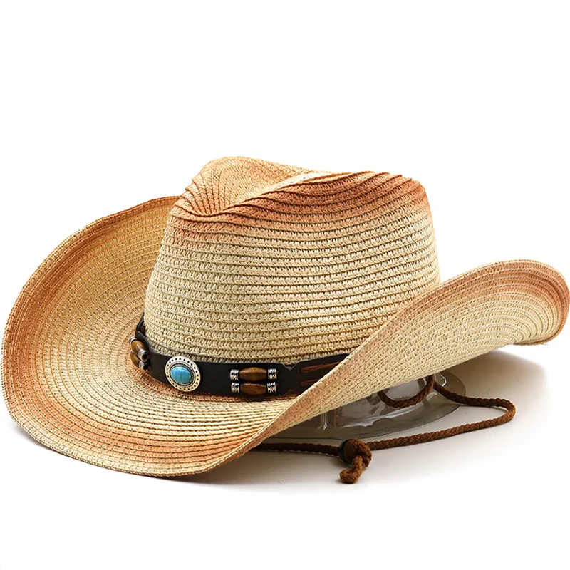 

Hat New Summer cowboy Straw Ladies Classic Jazz Top Hat Men Retro Sun Hat Breathable Panama Hat Seaside gentleman Girl Beach Hat