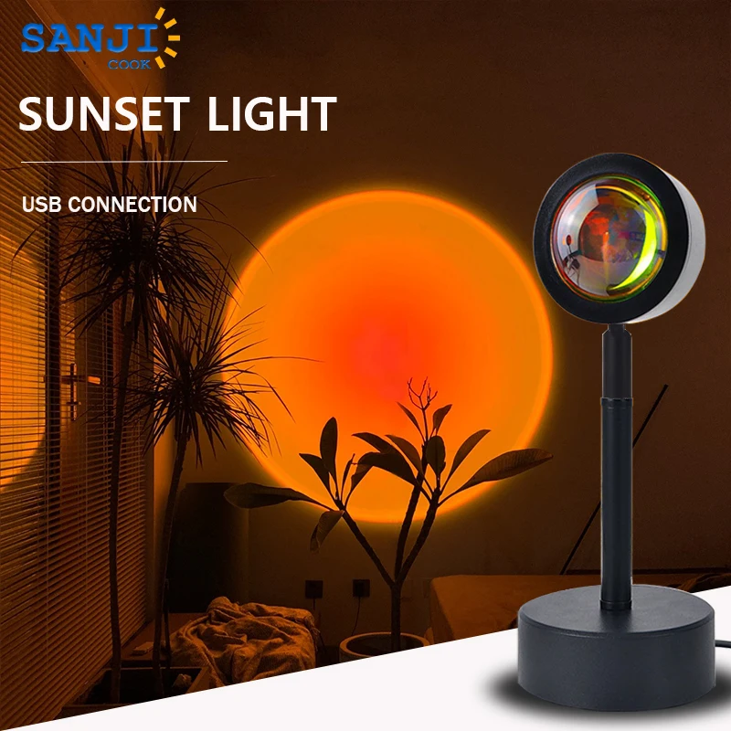 SanjiBook USB Sunset Lamp Night Light Projector Home Decoration Portable Living Room Wall Photography Neon Atmosphere Lighting