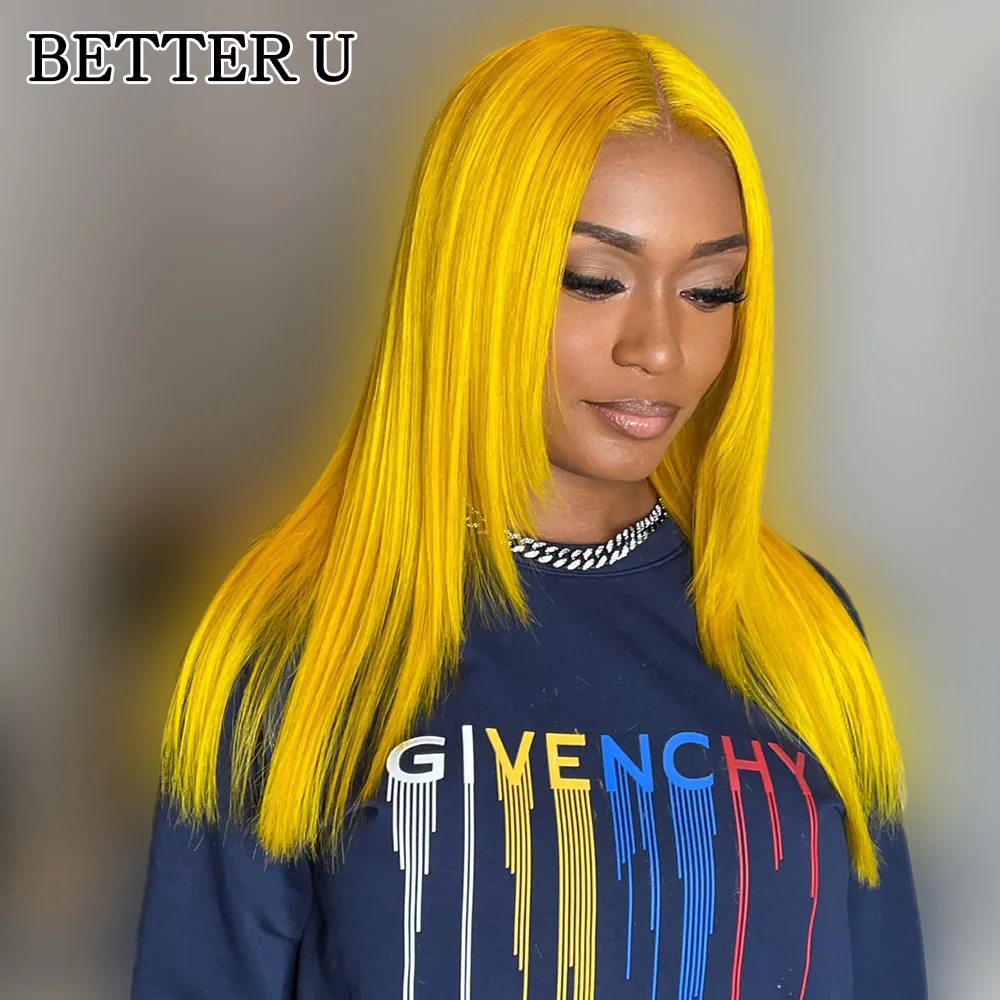 أصفر مستقيم 13x6 الدانتيل الجبهة خصلات الشعر المستعار الإنسان قبل قطعها البرازيلي الشعر البشري شقراء ملونة 13x4 الدانتيل الباروكة الأمامية للنساء #2