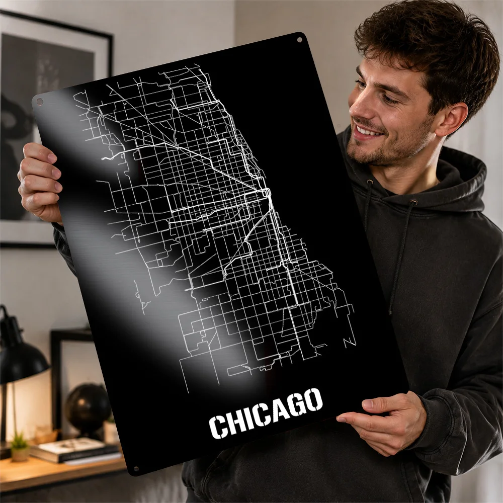 Chicago Metro Map Subway Printed Poster Customized Aluminum Metal Sign Urban Guide Wall Art Ideal For Living Rooms And Studies