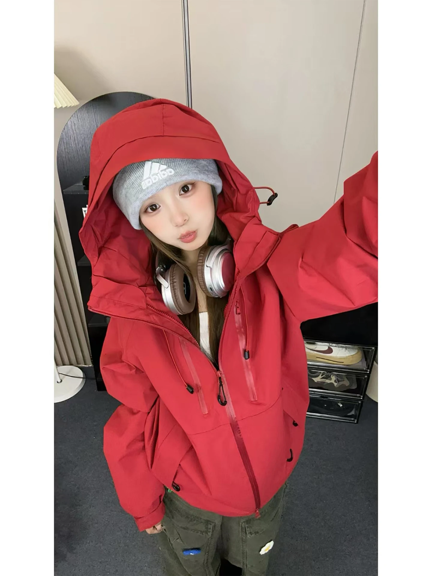 Unisex Hooded Workwear Jacket Windproof Outdoor Hiking Climbing Clothing Red Soft  Three-Proof Autumnal Men's Women's