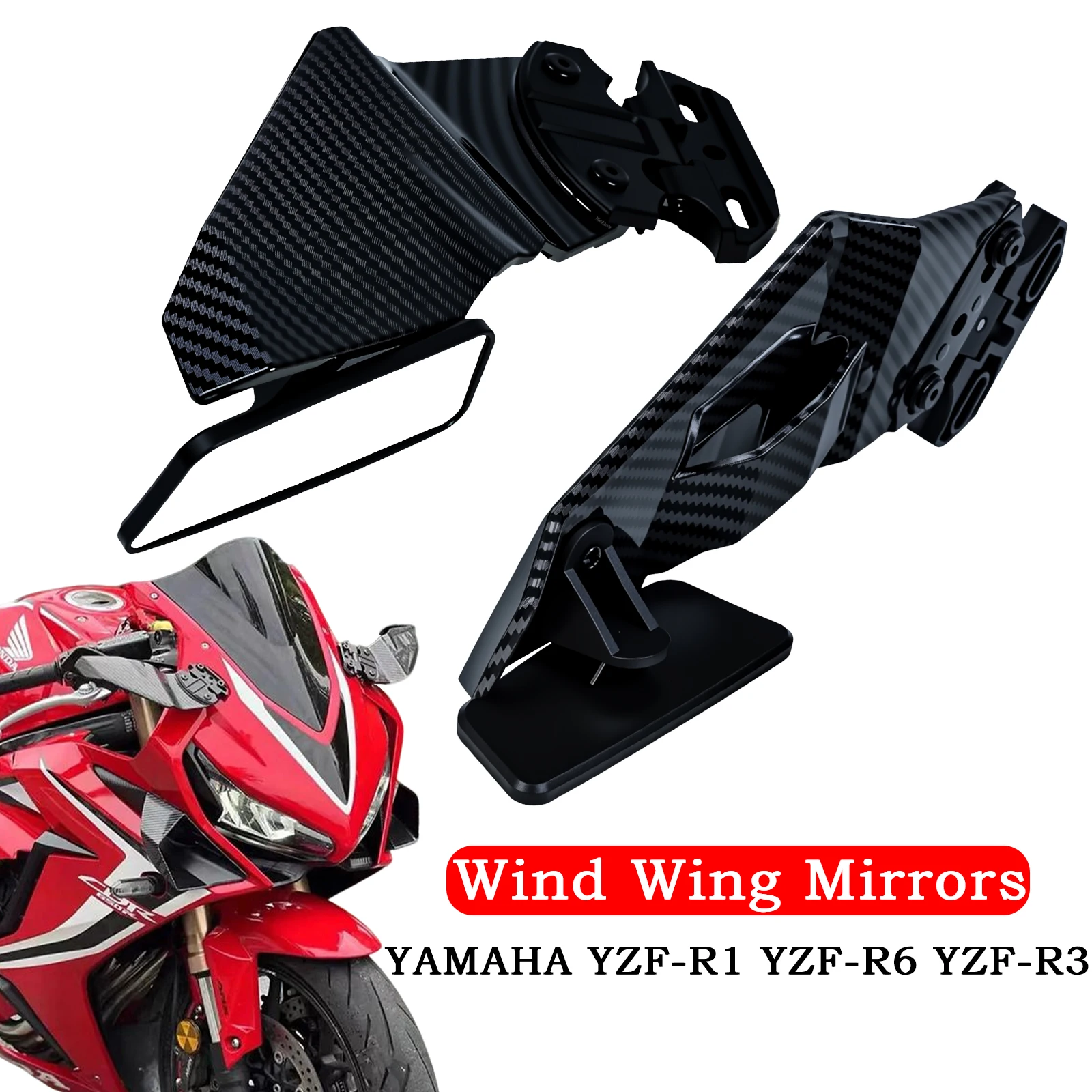 For Yamaha YZF-R1 YZF-R6 YZF-R3 Motorcycles Mirrors Rotatable Rearview Mirrors Side Wing Mirrors Carbon Fiber Style Rear Mirrors