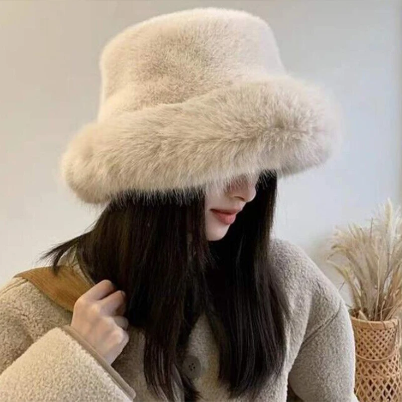 Autumn And Winter 2024 New Women's Fashion Fur Cap Fur Hat Fur Hats Mongolian Hat Brimless Plush Fluffy Skiing Riding Warm Caps