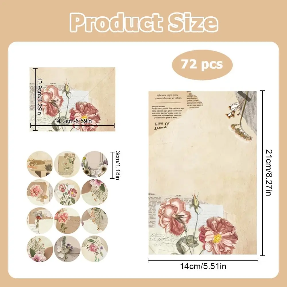 72 Pcs Letter Paper and Envelopes Set, for Birthdays,Weddings,Parties