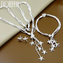 DOTEFFIL 925 Sterling Silver Starfish Snake Chain Necklace Bracelet Earring Set For Woman Wedding Fashion Charm Jewelry
