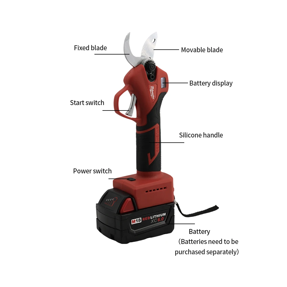 Imagem -06 - Milwaukee Tesoura Elétrica sem Escova Motor sem Fio Tesoura de Poda de Jardim Árvore de Fruto Bonsai Ferramentas Elétricas de Jardim para Bateria de 18v