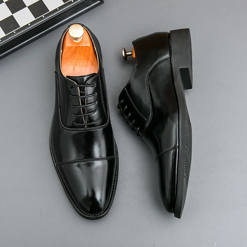 Classic Italian Style Mens Derby Formal Shoes Career Office Leather Shoes Pointy Toe Handmade Business Wedding Dress Shoes Men