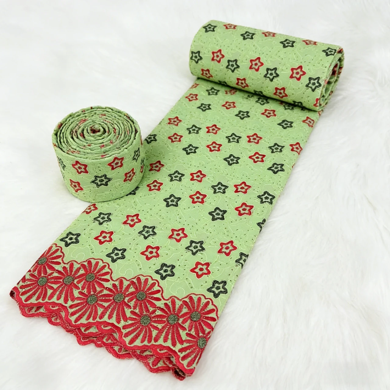 

Высококачественная зеленая африканская швейцарская хлопковая ткань с вышивкой в виде капель воды, в нигерийском стиле, для пошива одежды, 5 ярдов