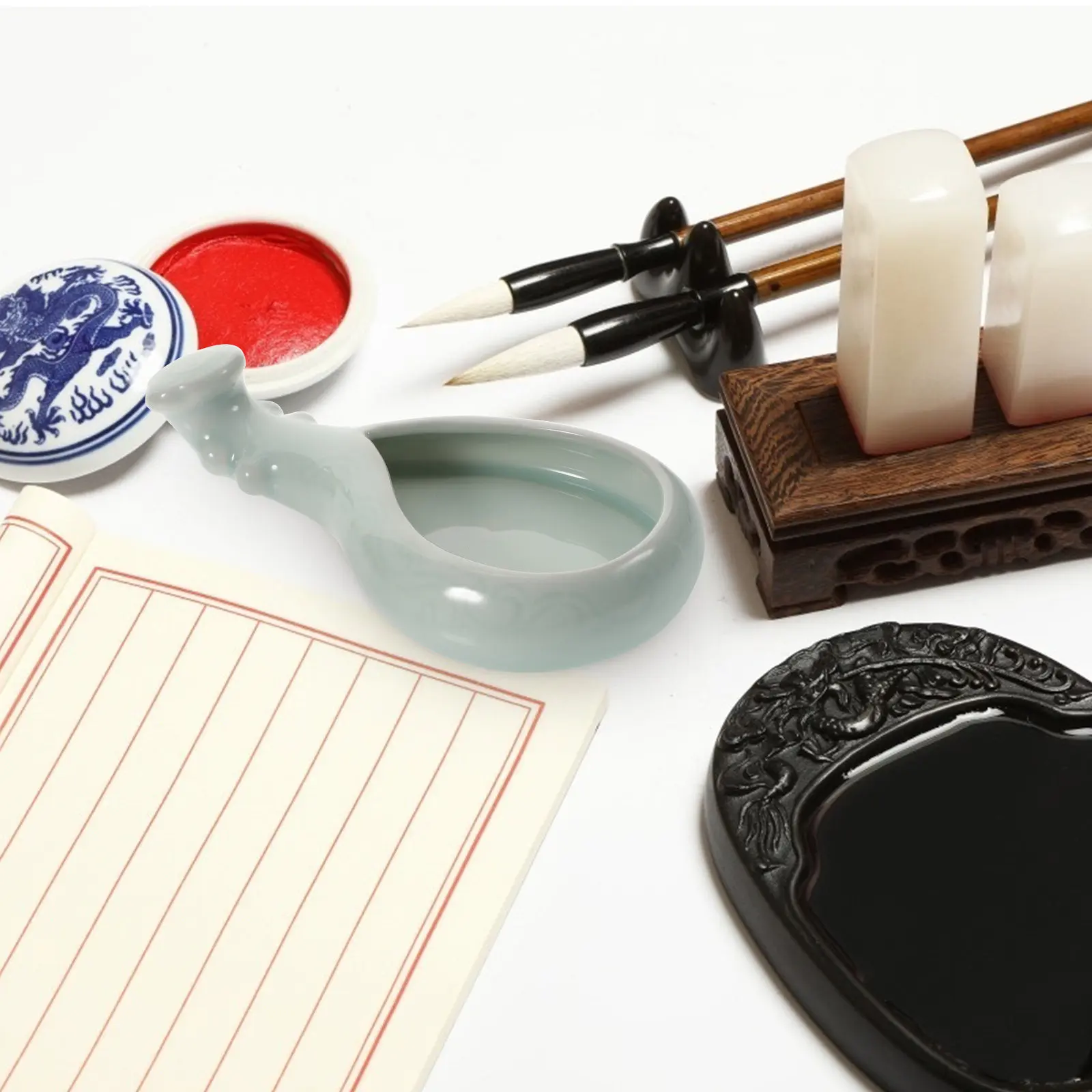 Calligraphy Ink Stone Dish Brush Rest Chinese Drawing Penholder Ceramic Artistic Supplies Plate Marker Well