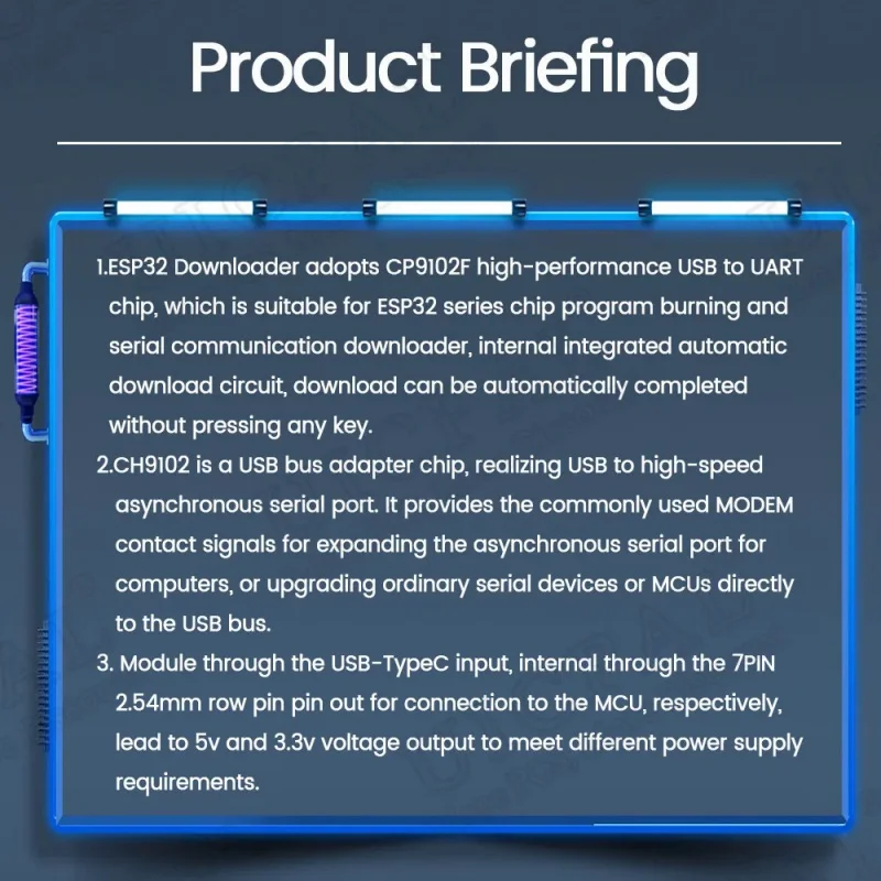 CH9102F Downloader Module Chip Program Burning for ESP32 MINI TYPE-C USB to UART RS232 RS485 Serial Port Download 7Pin