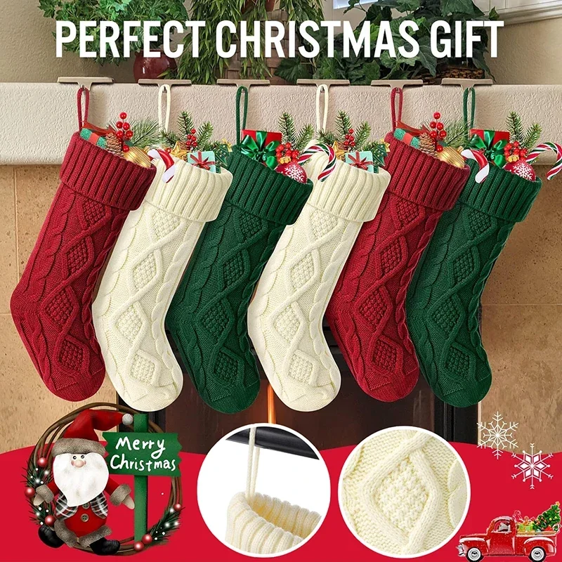 Christmas Stockings Gifts Bag 37cm Personalized Present Candy Large Capacity Knitted Wool Socks Xmas Tree Hanging Pendant Decor