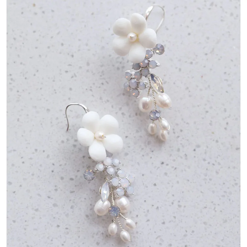 Freshwater Pearls Bridal Earrings Wedding Jewelry Silver Color Handmade Women Drop Earring image 4