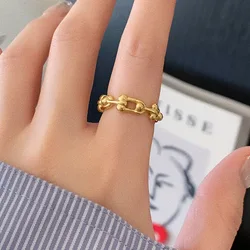2024 Fashion Geometric 18K Gold Color U-shape Stitching Thick Chain Ring 316L Stainless Steel Woman Man Couple Ring Jewelry