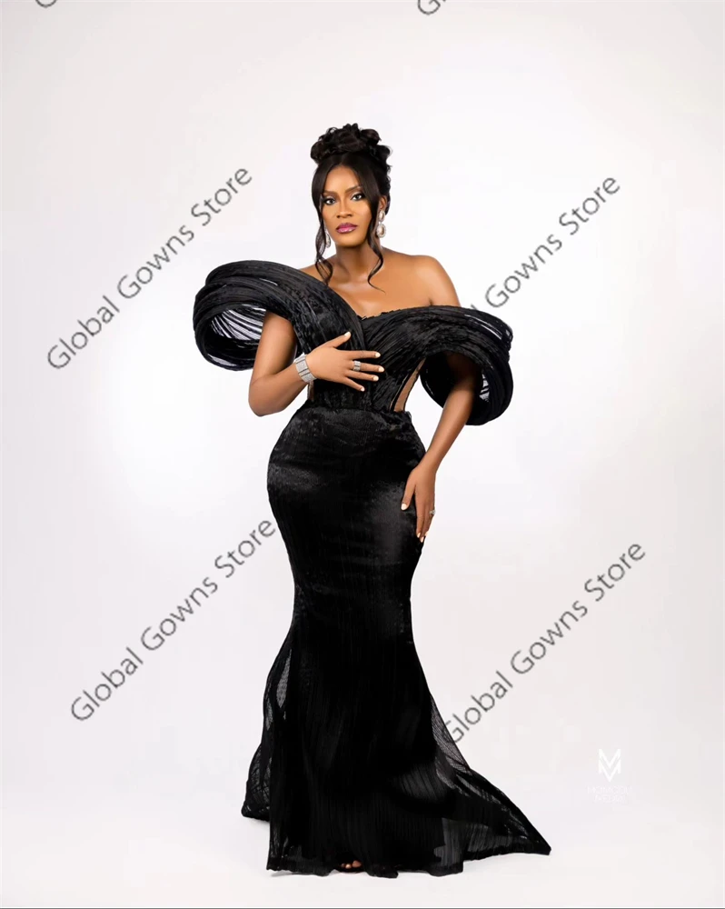 Aso Ebi Black Off The Shoulder Evening Dress For Black Girls Ruffles Prom Dresses Chic And Elegant Woman Gown Customized