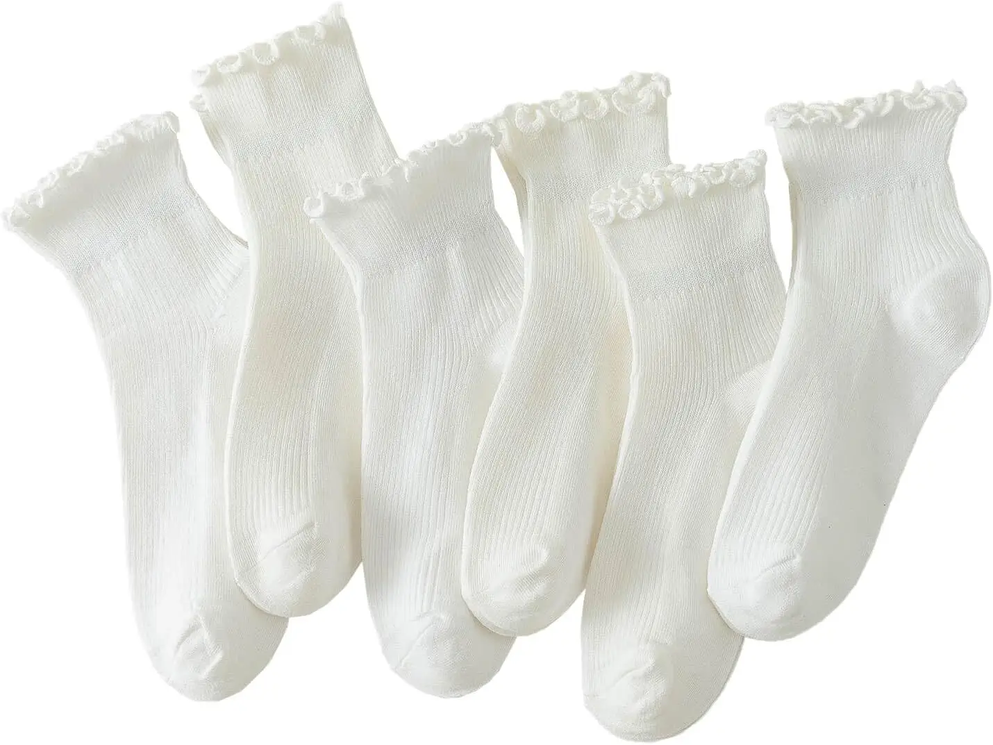 

6 Pairs Cute Ruffle Ankle Socks for Women, Fashionable and Comfortable