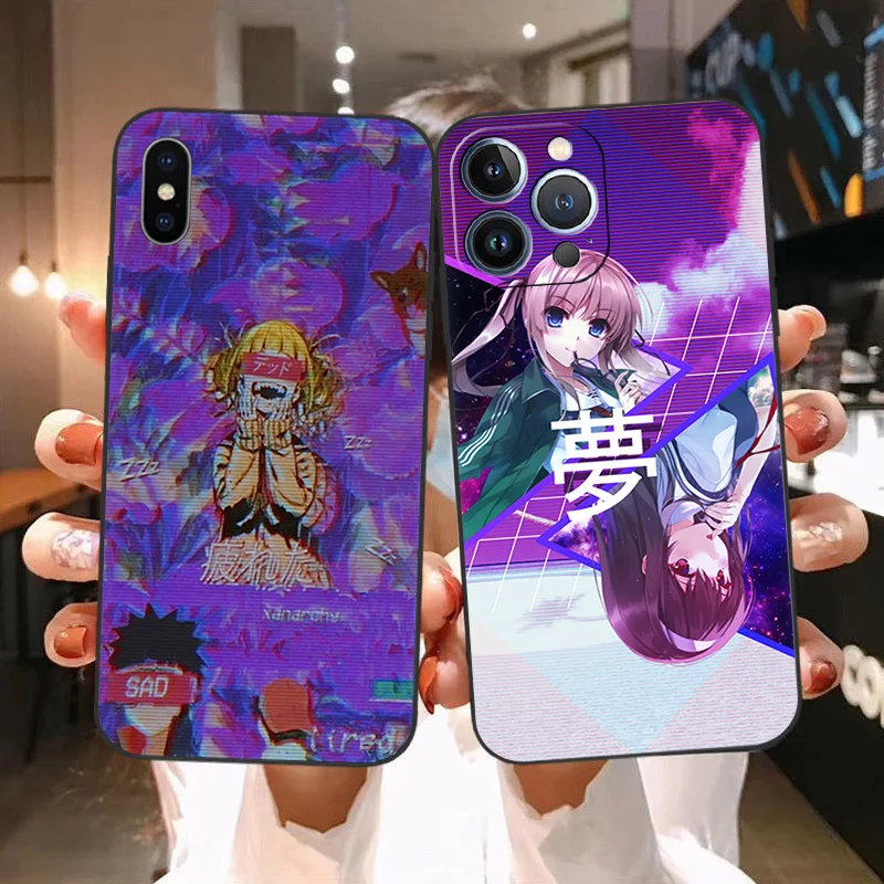 Soft Phone Cases For iphone 16 15 14 13 12 11 Pro XS Max Mini XR 7 8 Plus 16ProMax LEWD Girl Vaporwave Art Black Matte Cover