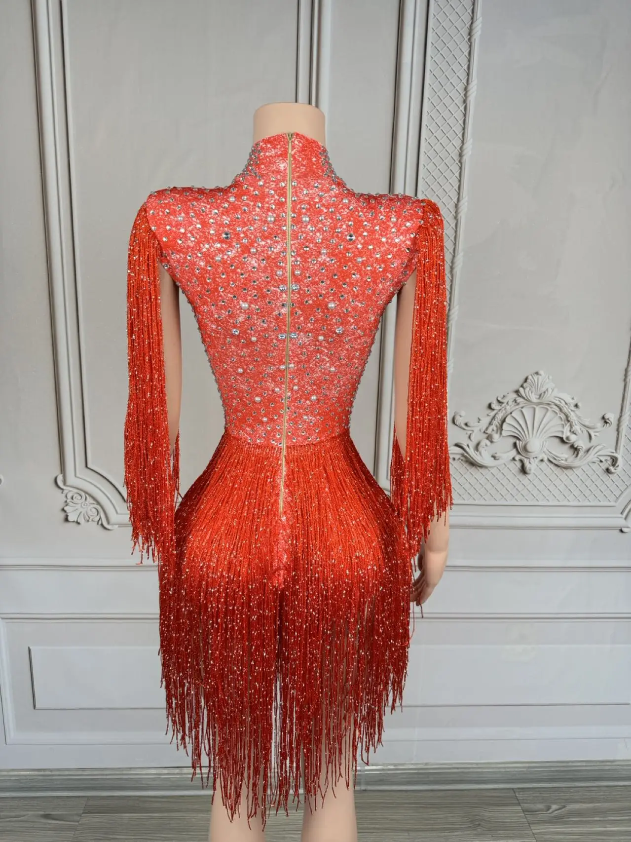 นักร้องนักเต้นเวทีสวมใส่ Rhinestones Fringes คริสตัลแฟนซีบอดี้สูทเซ็กซี่ Spandex Party Dance เครื่องแต่งกาย Hongri