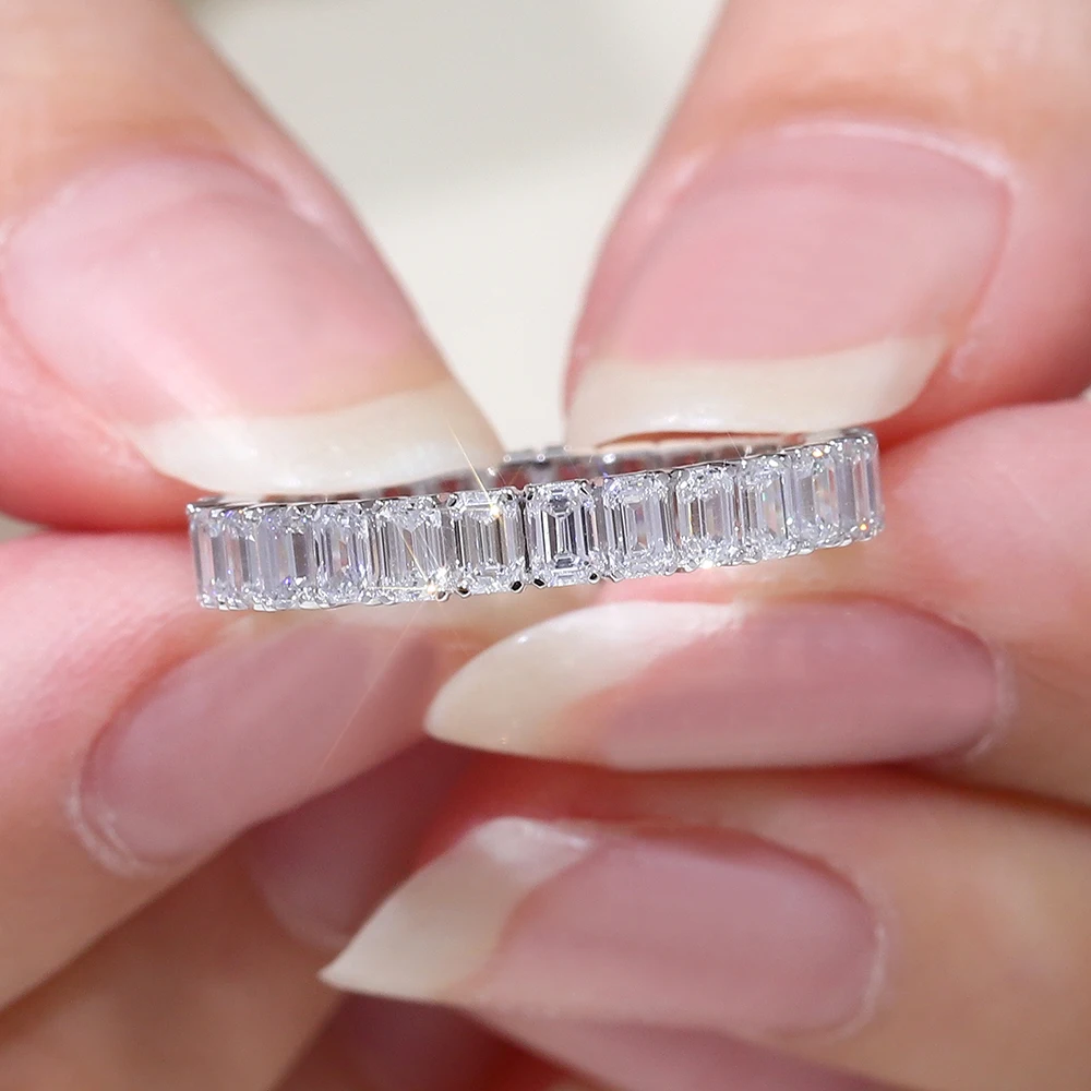 Provence Luxury full band Ring 14K Solid Gold Emerald cut DEF/VS lab diamonds set Engagement Band for Women Wedding Ring Custom