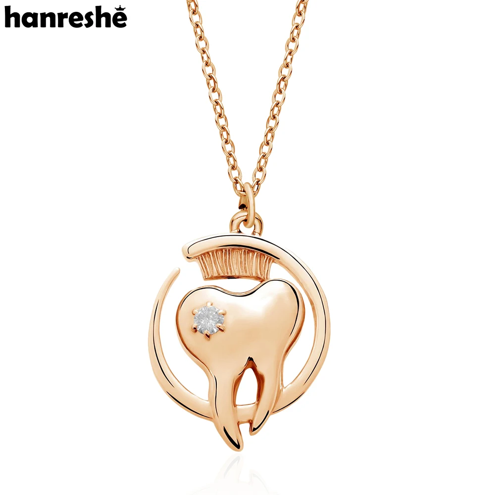 Hanreshe Creative Tooth Dentist Crystal Pendant Necklace Medical Dental Teeth Oral Care Jewelry for Doctors Nurses Student