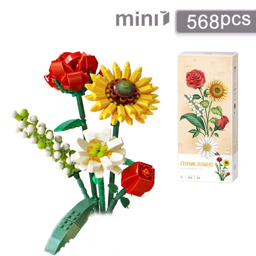 

Creative Mini Flower Building Blocks Kits with Box Relaxing Bouquet Block Sets DIY Gift Bouquet 3D Model Home Decor