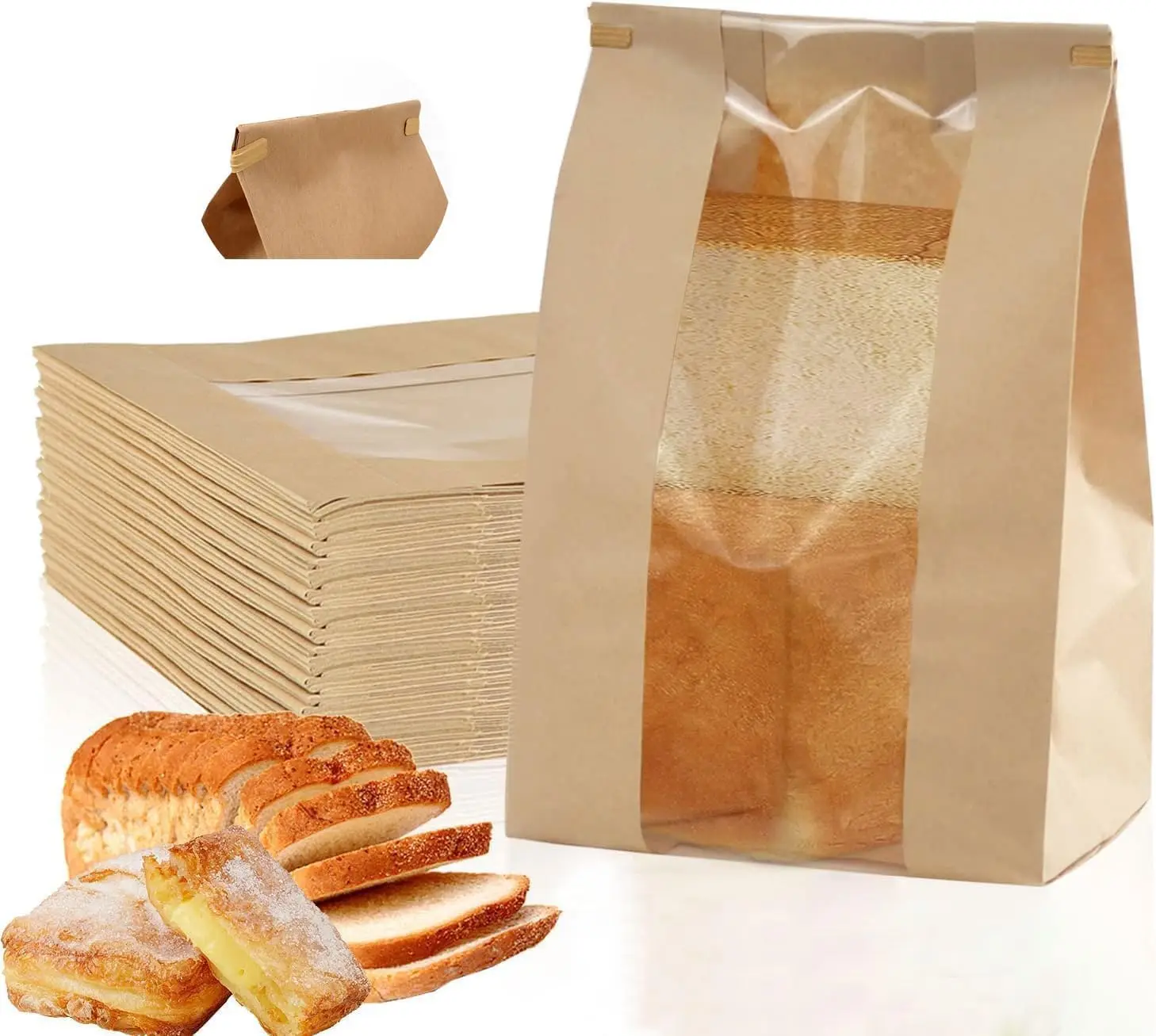 Paper Bread Bags - 20 Pack - Homemade Bread  Bags with Clear Window Includes Wire Buckle -Bakery Packaging Bags for Cookies, Bre