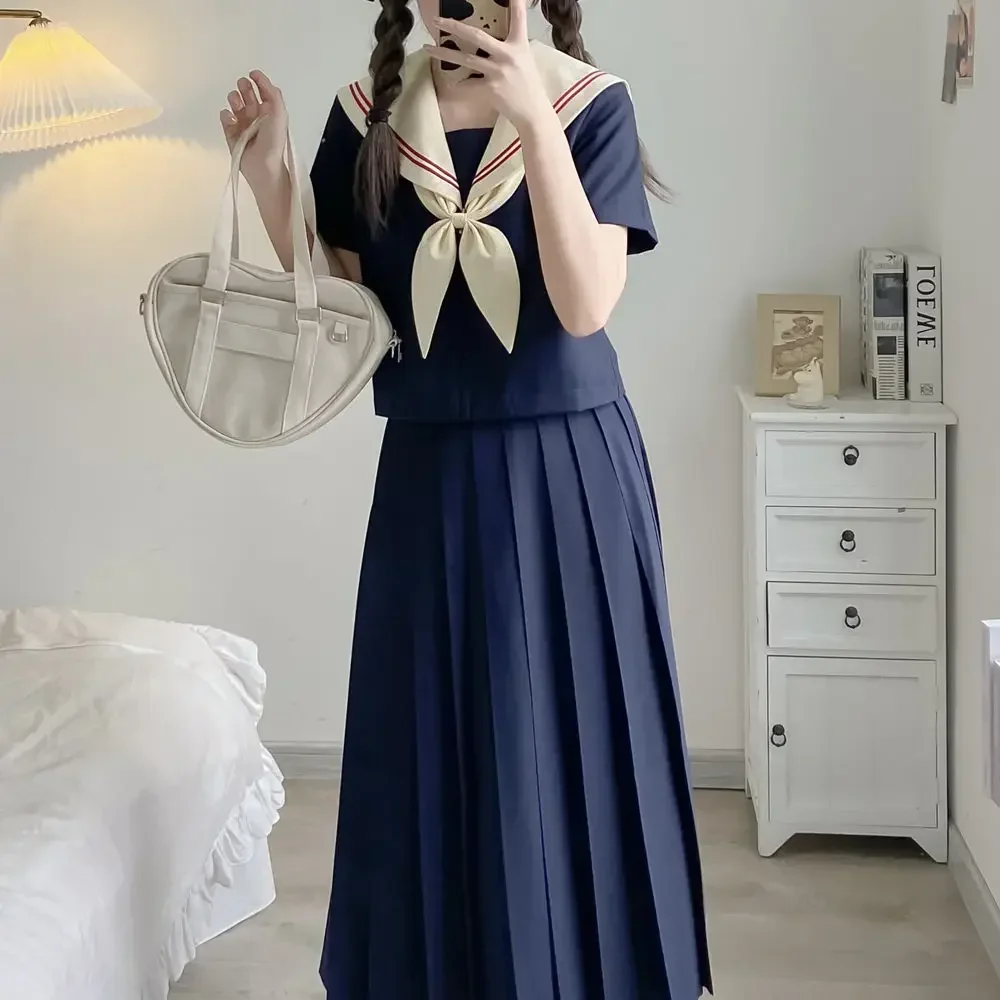 Uniformes escolares japoneses para meninas, trajes básicos de marinheiro Jk Navy, saia plissada fofa, trajes cosplay anime para mulheres, roupas de formatura, mulheres