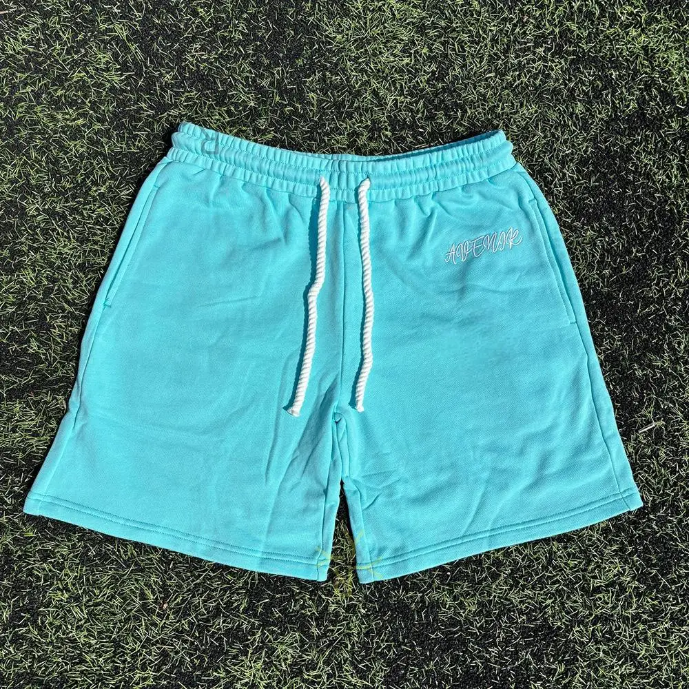 Street sports style, straight drawstring shorts, English embroidery patterns, unisex, fashion and leisure in spring and summer.