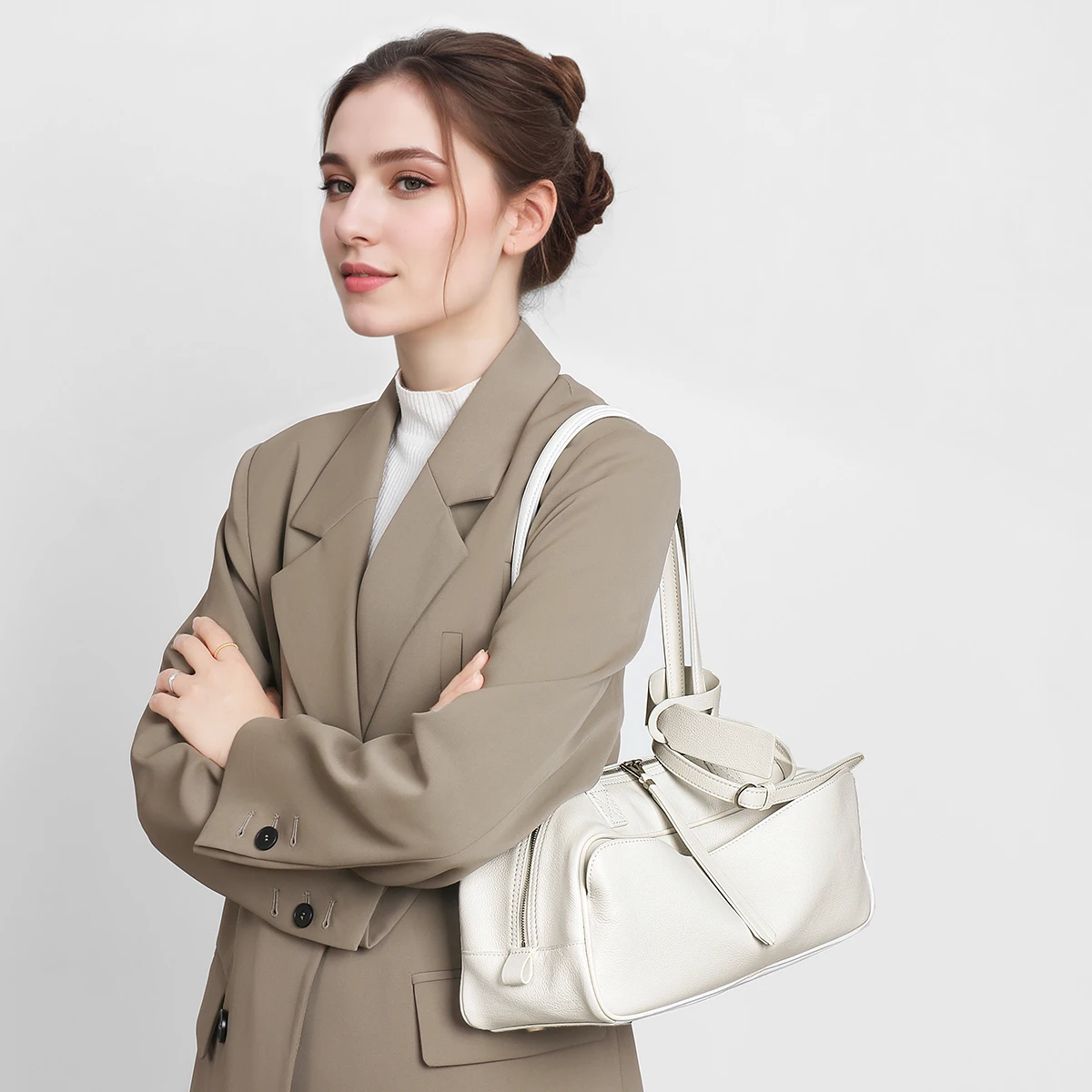 Sac de Bowling en cuir de vache de première couche, sac à bandoulière souple en cuir véritable, sac Baguette Hobo sous les bras, sac d'oreiller