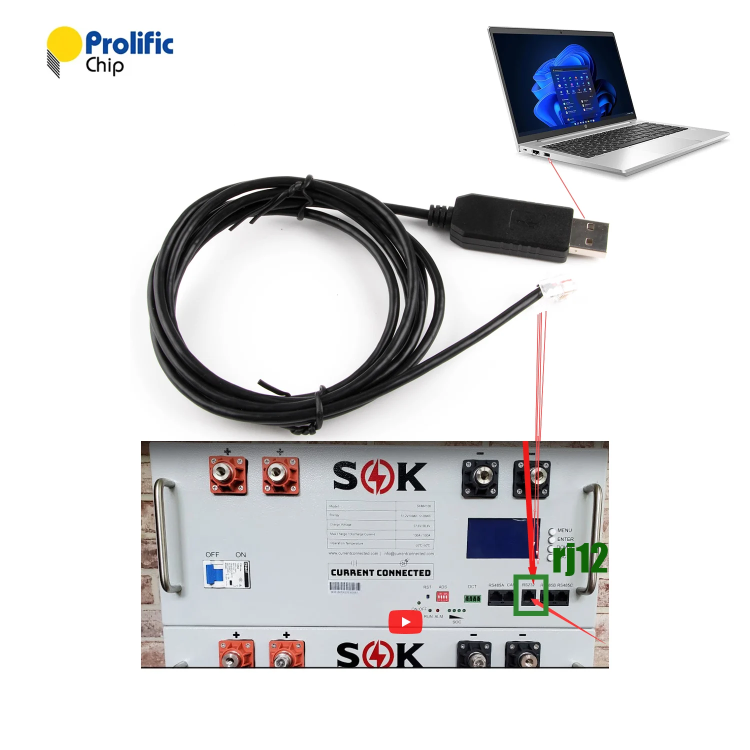 

Кабель RS232 для чипа SOK 48V100Ah PL2303 USB к RJ12 Pro, серверная стойка, аккумулятор к кабелю связи для ПК