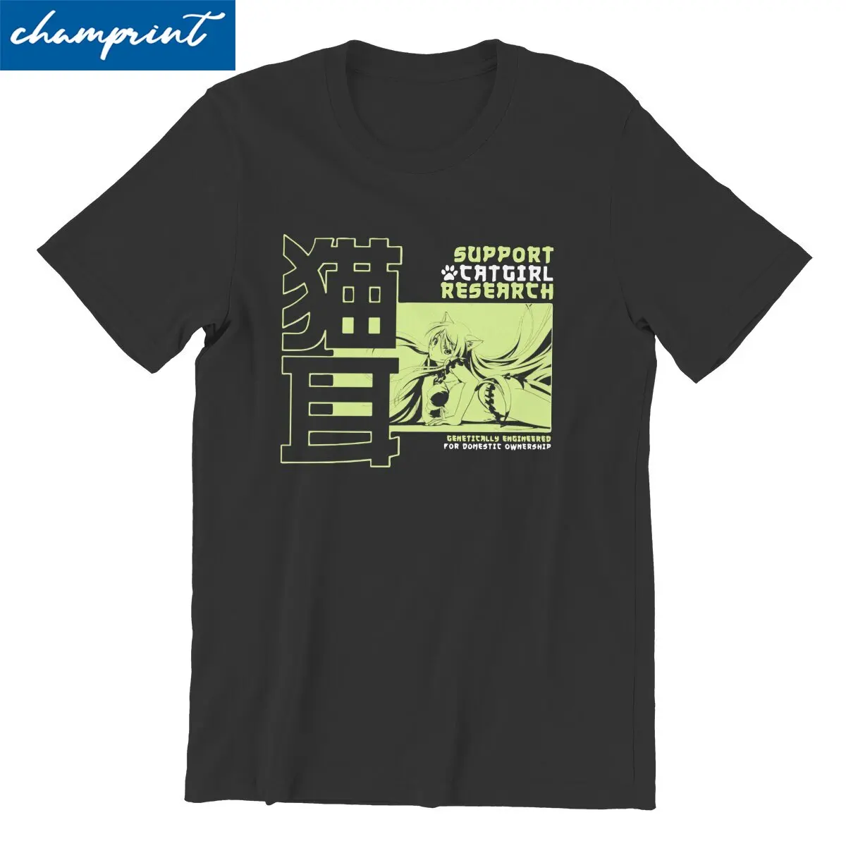 تي شيرت رجالي يدعم Catgirl البحوث قطن تي شيرت Monogatari لطيف القط فتاة في نهاية المطاف Waifu تي شيرت Crewneck الملابس هدية فكرة