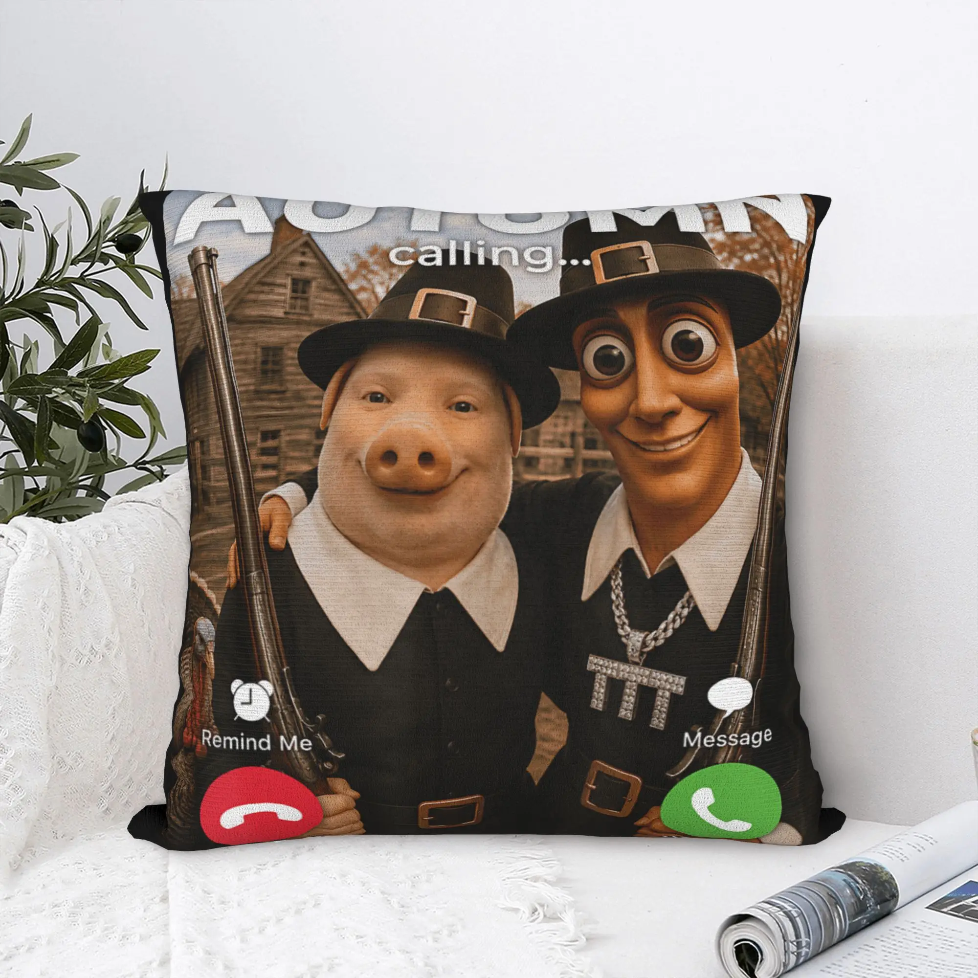 Tung Sahur John Pork Brainrot Duo Turkey Hunting Adventure Pillow Case Pillow Cover Novelty Cushion Cover For Living Room Sofa