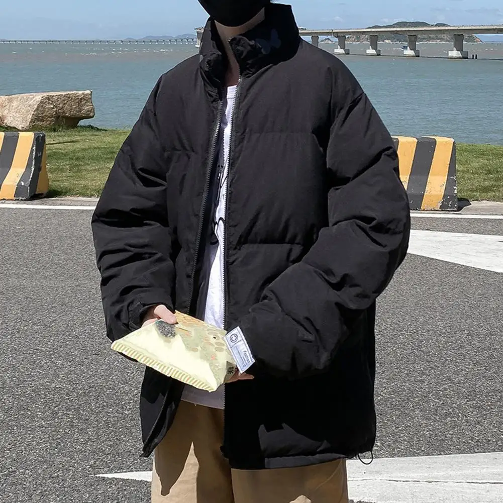 Casaco de algodão solto resistente a frio masculino, jaqueta espessa, proteção de pescoço acolchoado, à prova de vento, fechamento de zíper, unissex, inverno