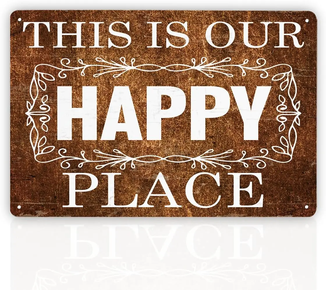This is Our Happy Place Signs, Vintage Home Decor for Front Door Porch, Retro Metal Signs Plaque, Club Pub Man Cave Decor, Garag
