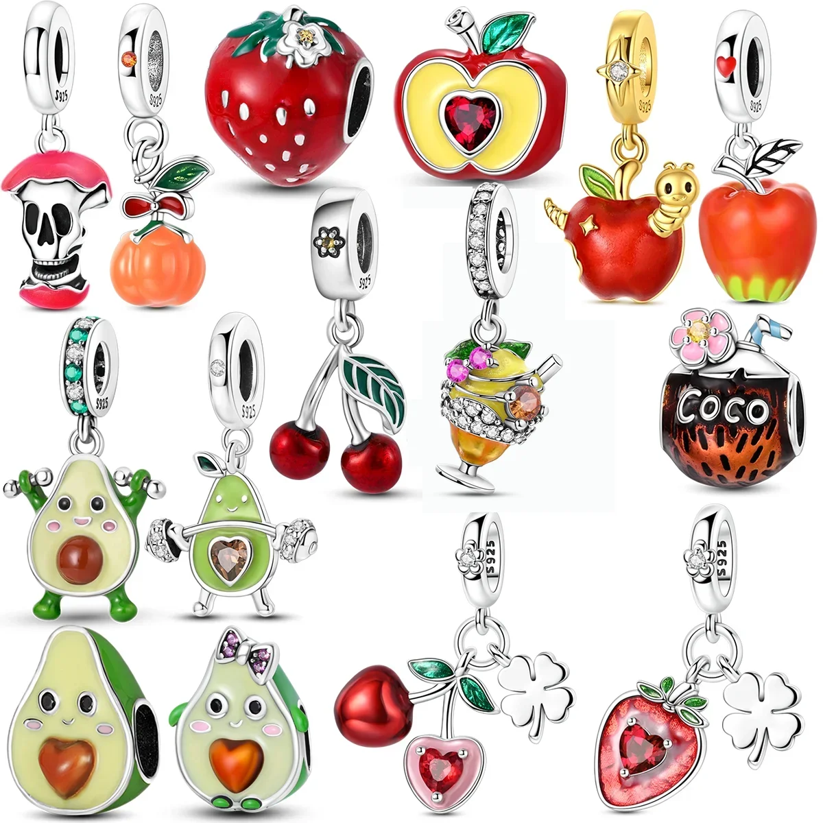 Summer Fruits Apple Cherry Charms Beads Fit Original Bracelet Bag Keychain Earring Charm Bead Pendant Diy Women Jewelry Gift