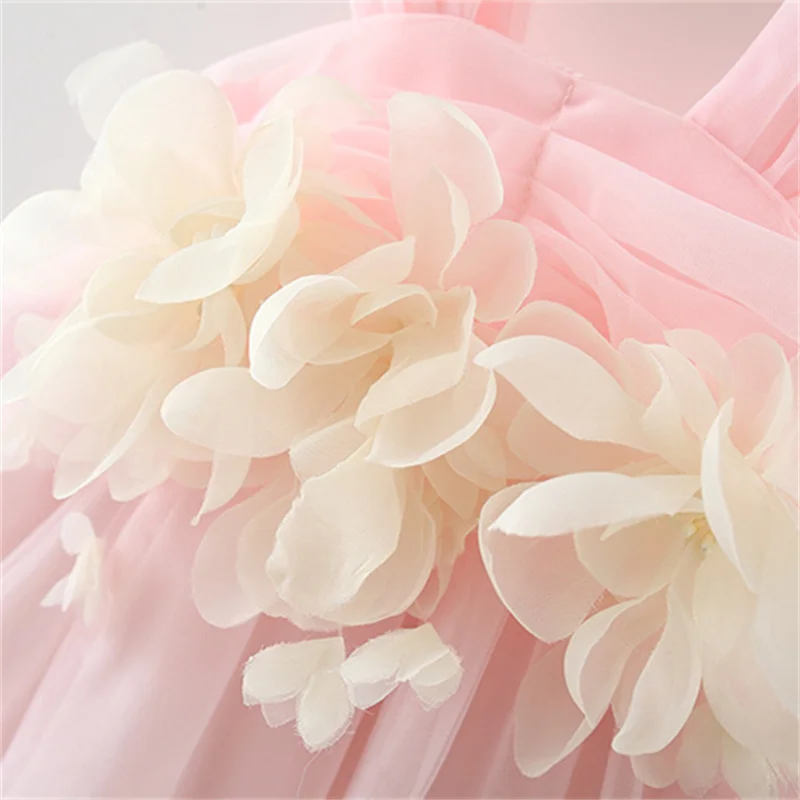 Summer Sweet Baby Girl Party Evening Dresses Wedding Flower Petal Mesh Birthday Princess Kids Costumes 0 To 3 Years Old Toddler