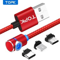 TOPK Magnetic Charging Cable 360° Rotating Magnetic Phone Charger Cable with LED Light, 90° Angle Connector, Nylon-Braided Cor