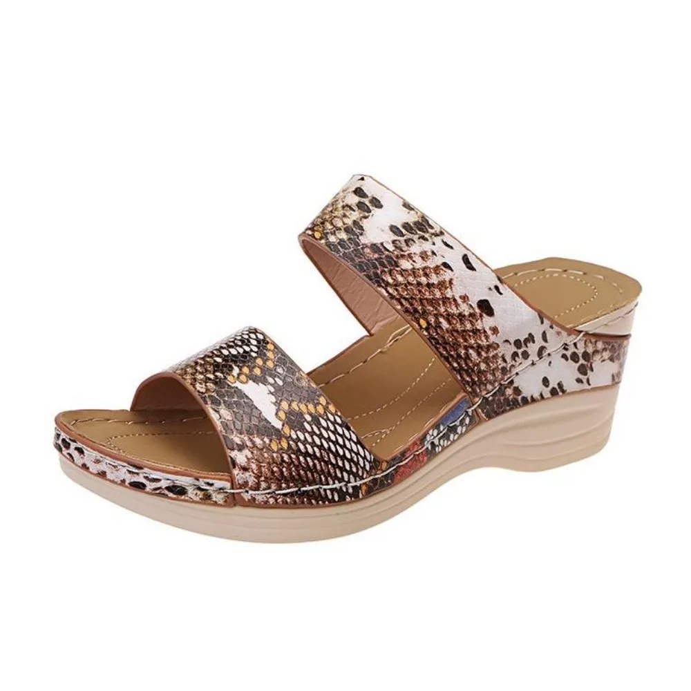 Sandal terbuka wanita, Kasut Wedges luar ruangan nyaman Flip Flop Serpentine Platform mulut ikan ortopedi