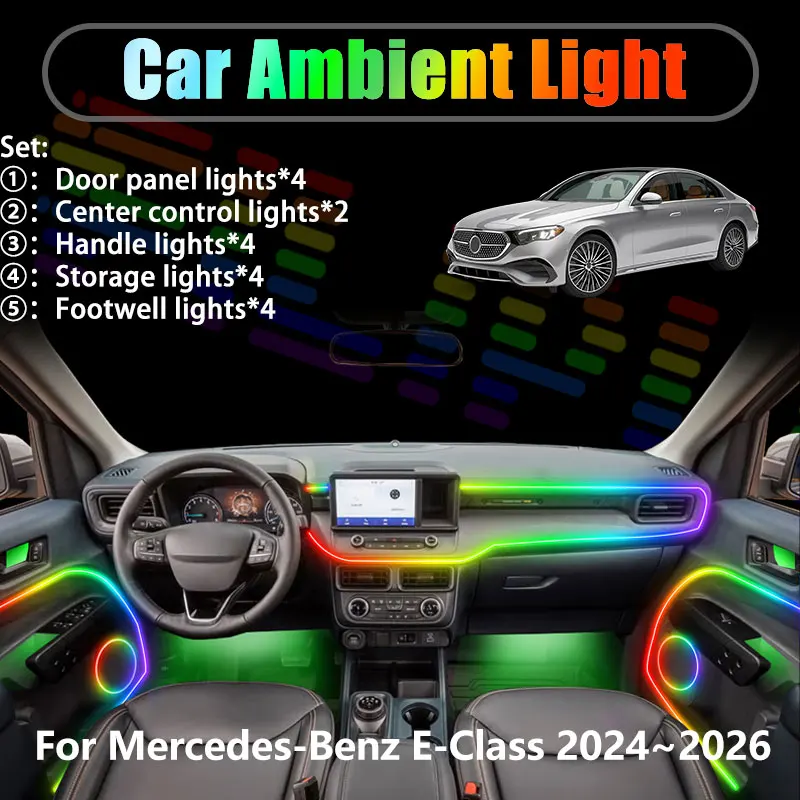 

For Mercedes-Benz E-Class 2024~2026 W214 2/18 in 1 Car ambient lighting Led trunk interior led lights USB RGB Ensemble Streamer