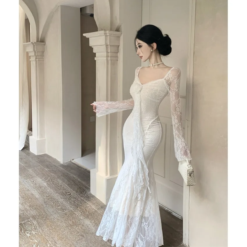 الرغبة النقية طويلة Sve الدانتيل الدكتور التخسيس Fi الذيل طويل الدكتور الخريف الشتاء عالية الخصر الأزهار ثلاثية الأبعاد Sa ثوب Ci المشي الدكتور