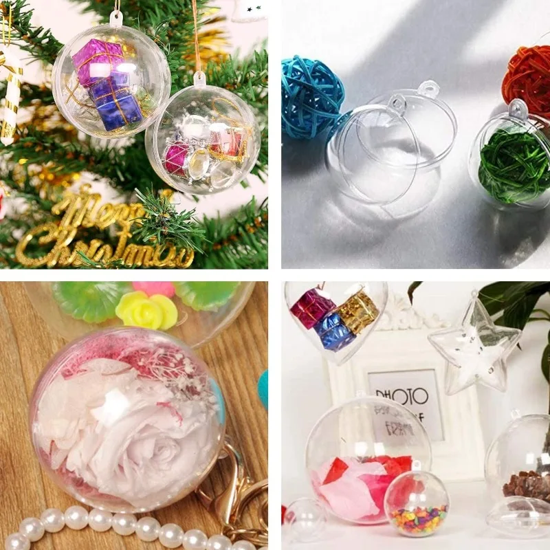 12/1PCS Christmas Hollow Balls Plastic Transparent DIY Ball Fillable Bauble Xmas Tree Hanging Ornaments Home Party Decor Gifts