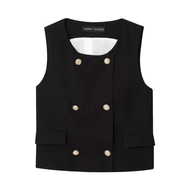 

Позолоченный жилет с двойной передней частью и пуговицами, новая осенняя женская модная одежда Bla Svel, комплект из двух предметов, размер для взрослых