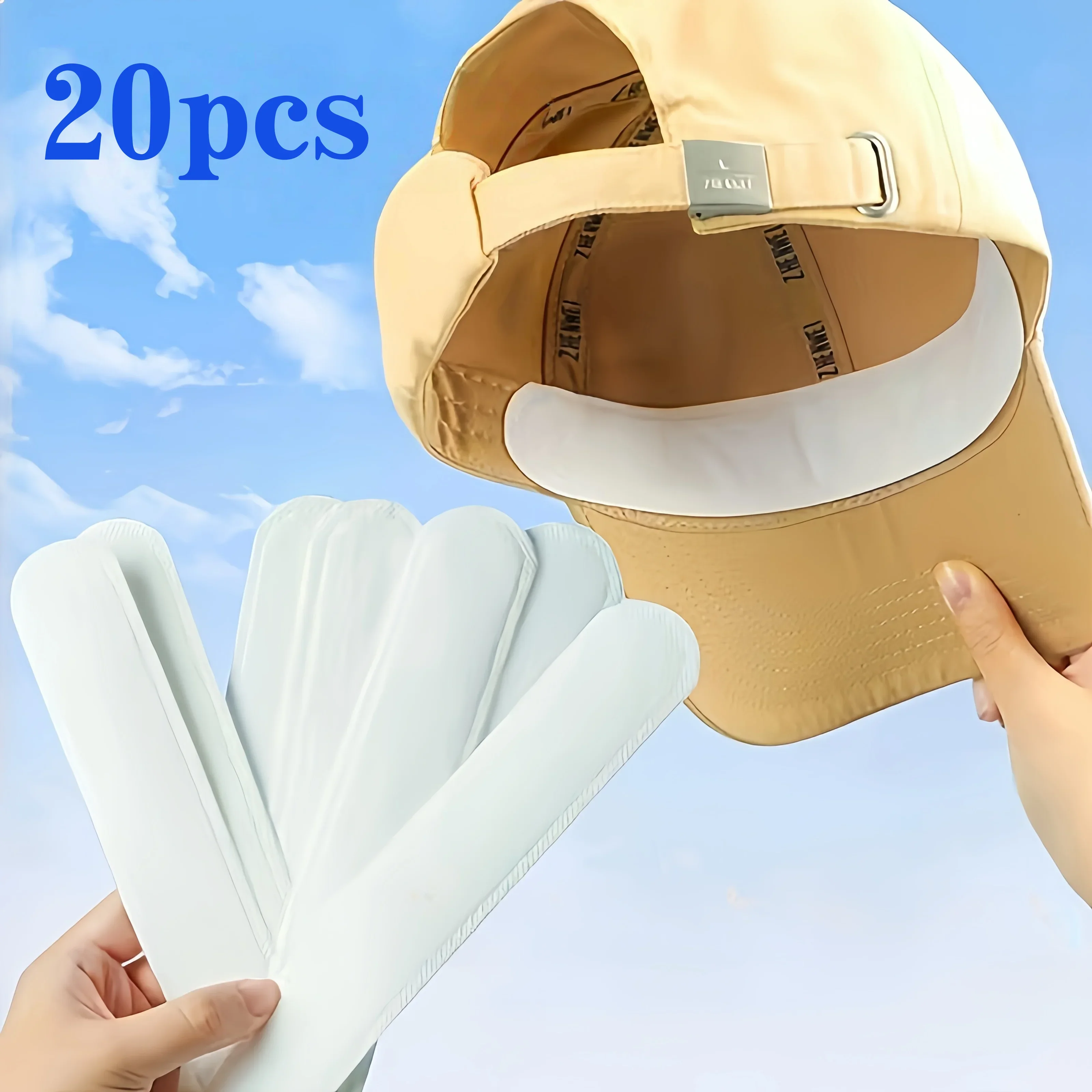 10/20Pcs Hat Sweat Absorber Stickers Summer Cap Liner Bands Sweatband Visor Hats Size Reducer Adhesive Sweat Absorbing Pads