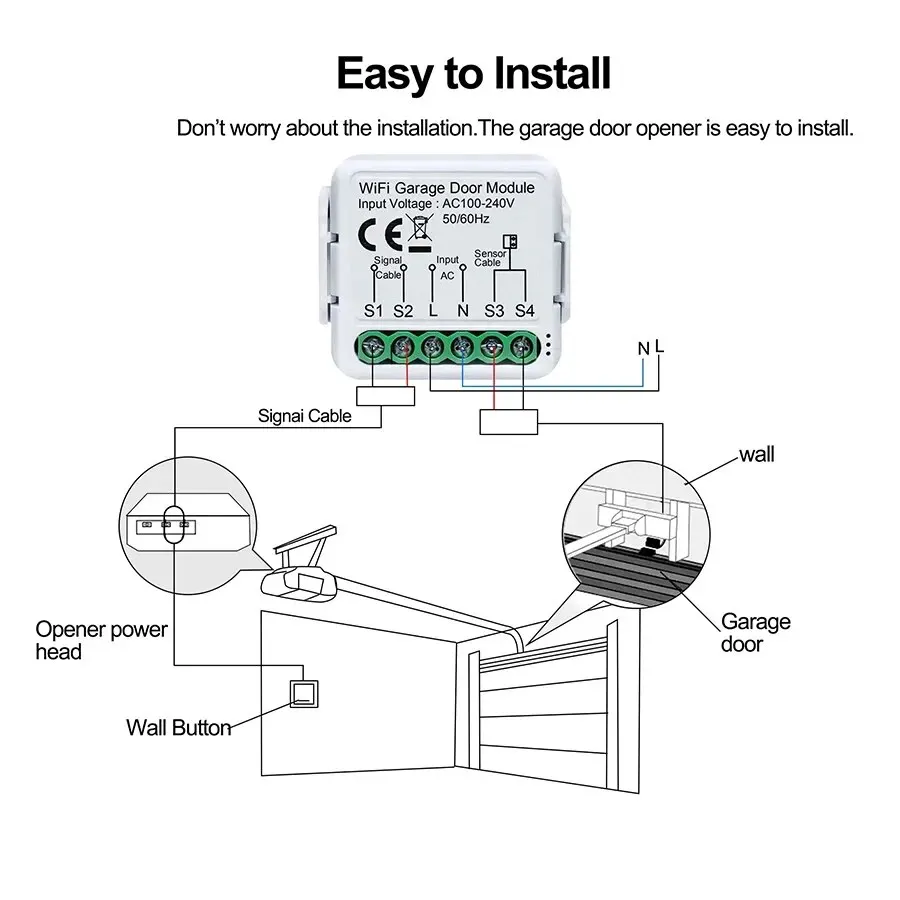 ONENUO WiFi Smart Garage Door Opener Controller Tuya App Switch Automation Module Works with Alexa Google Home Siri