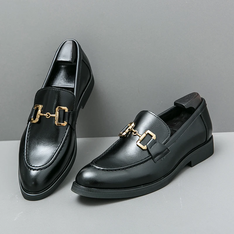 European Station New Men Casual Fashion Metal Buckle Lefu Leather Shoes Size 38-46 Men Style