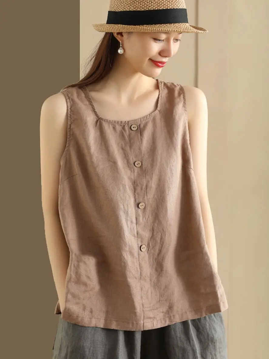 Women's Cotton And Linen Vest Sleeveless  Top