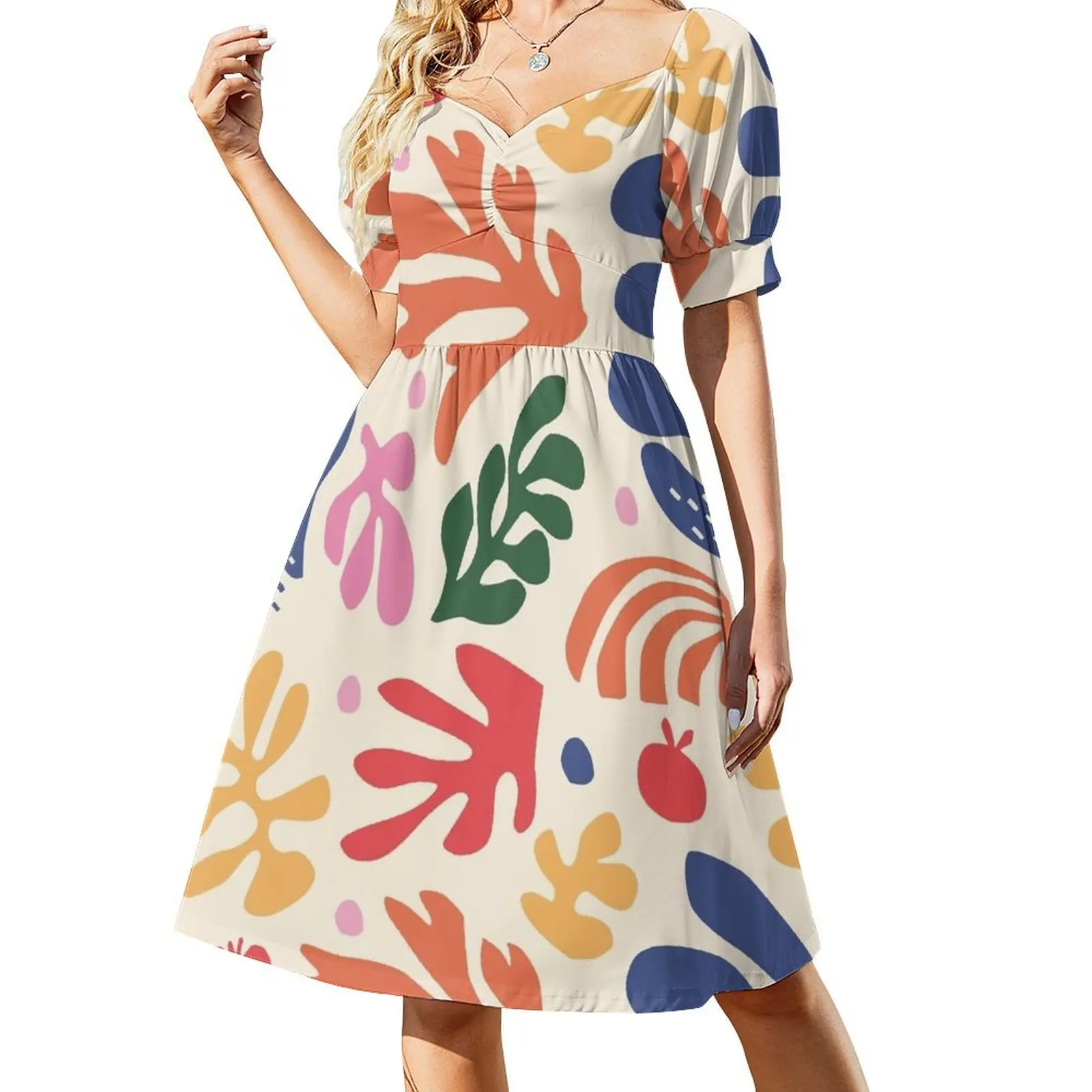 

Tropical Matisse inspired foliage Short Sleeved Dress womans clothing luxury woman evening dress Dress