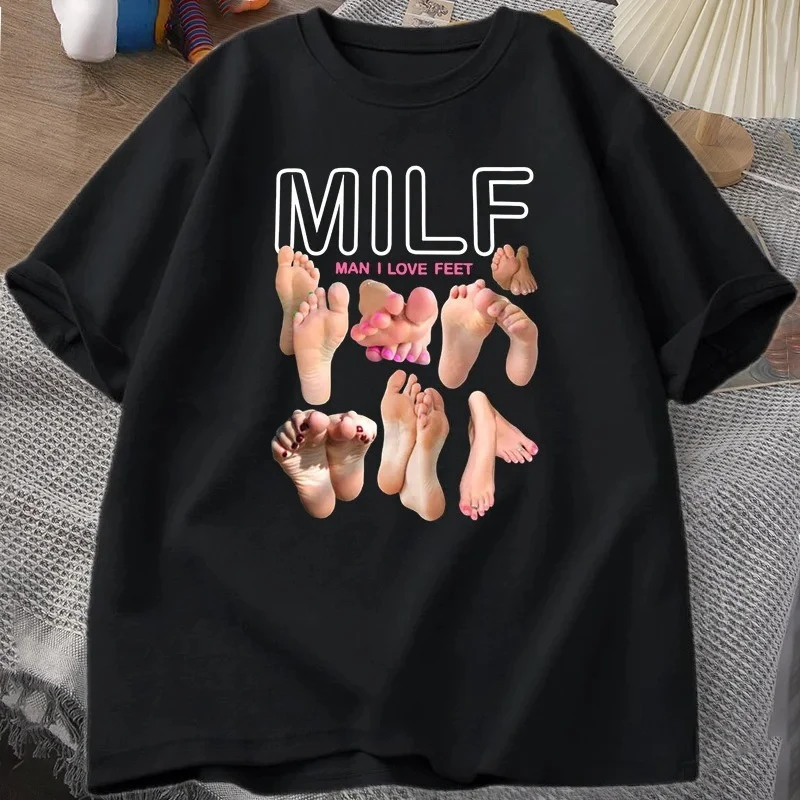 

Забавная женская футболка с графическим принтом «MILF Man I Love Feet», уличная одежда с короткими рукавами и круглым вырезом