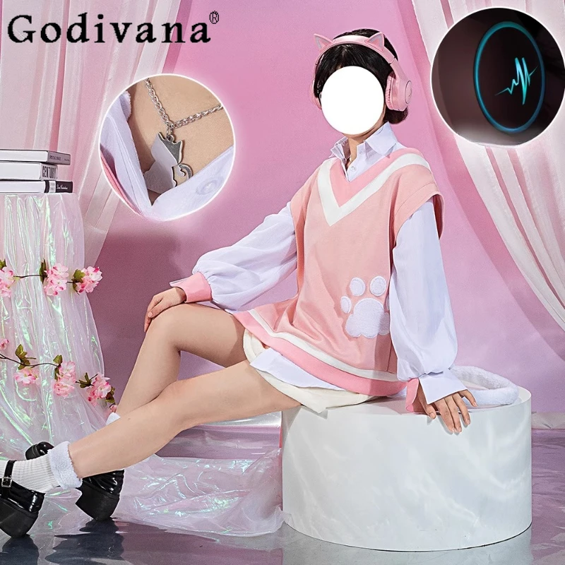 Halloween rosa gilet camicia calzini coda set da donna progetto Sekai colorato costume cosplay di scena femminile dolce abiti da festa