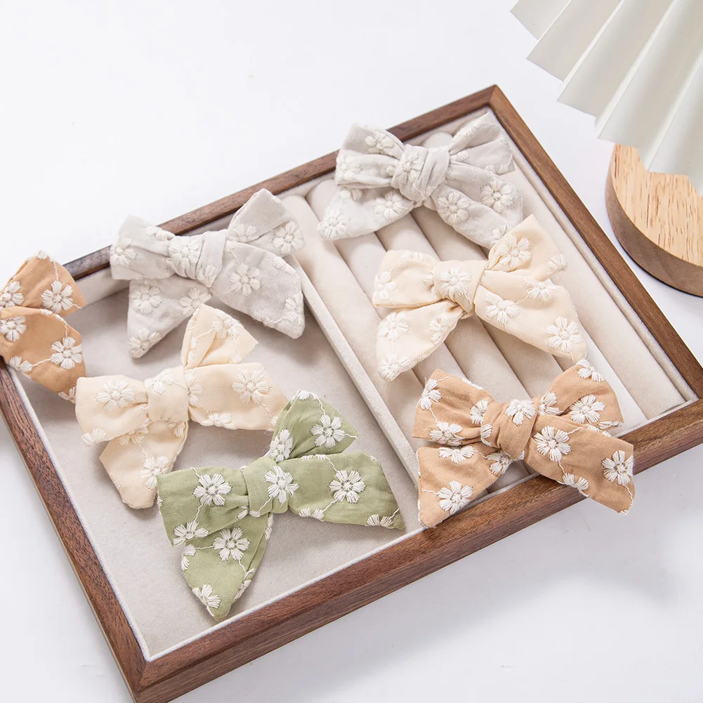 Embroidery Mini Flower Hair Bows Clips Princess Baby Girls K