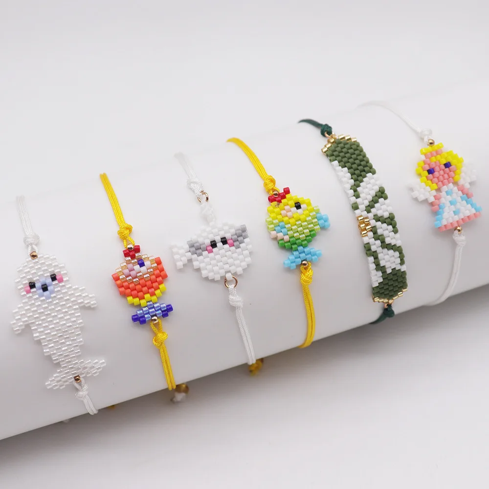 Rice bead bracelet  Panda Bohemia Pattern Dog Duck Flowers Hand weaving Adjustable Female Fashion Simplicity Beaded bracelet